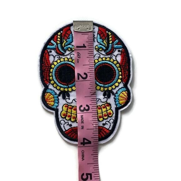 Calavera White & Red Embroidered Patch - Picture 2 of 5